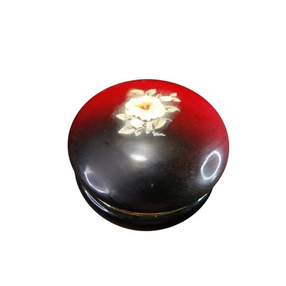 Vintage Alabaster Ombre Red and Black Trinket Powder Box - Picture 1 of 8